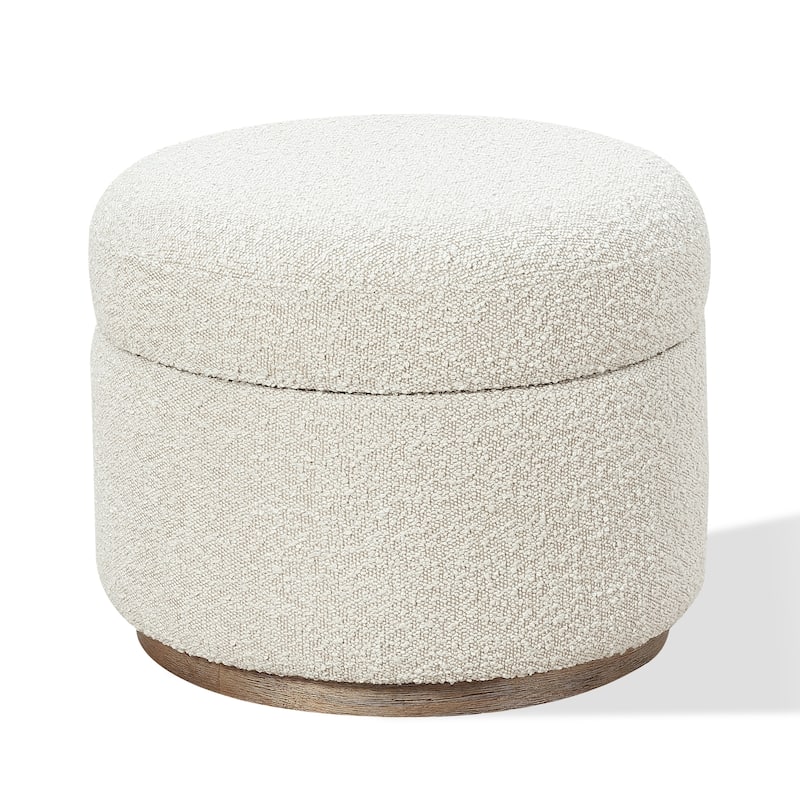 Off-White Upholstered Storage Ottoman in Ricotta Boucle - 16" x 23.75" x 20"
