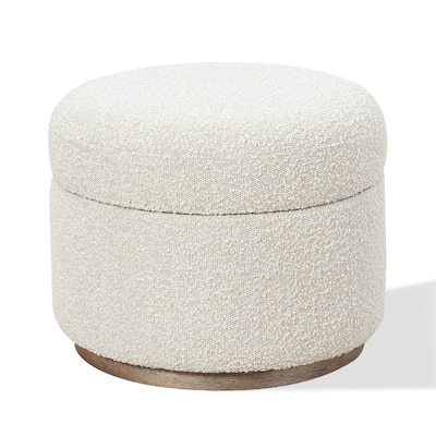 Off-White Upholstered Storage Ottoman in Ricotta Boucle - 16" x 23.75" x 20"