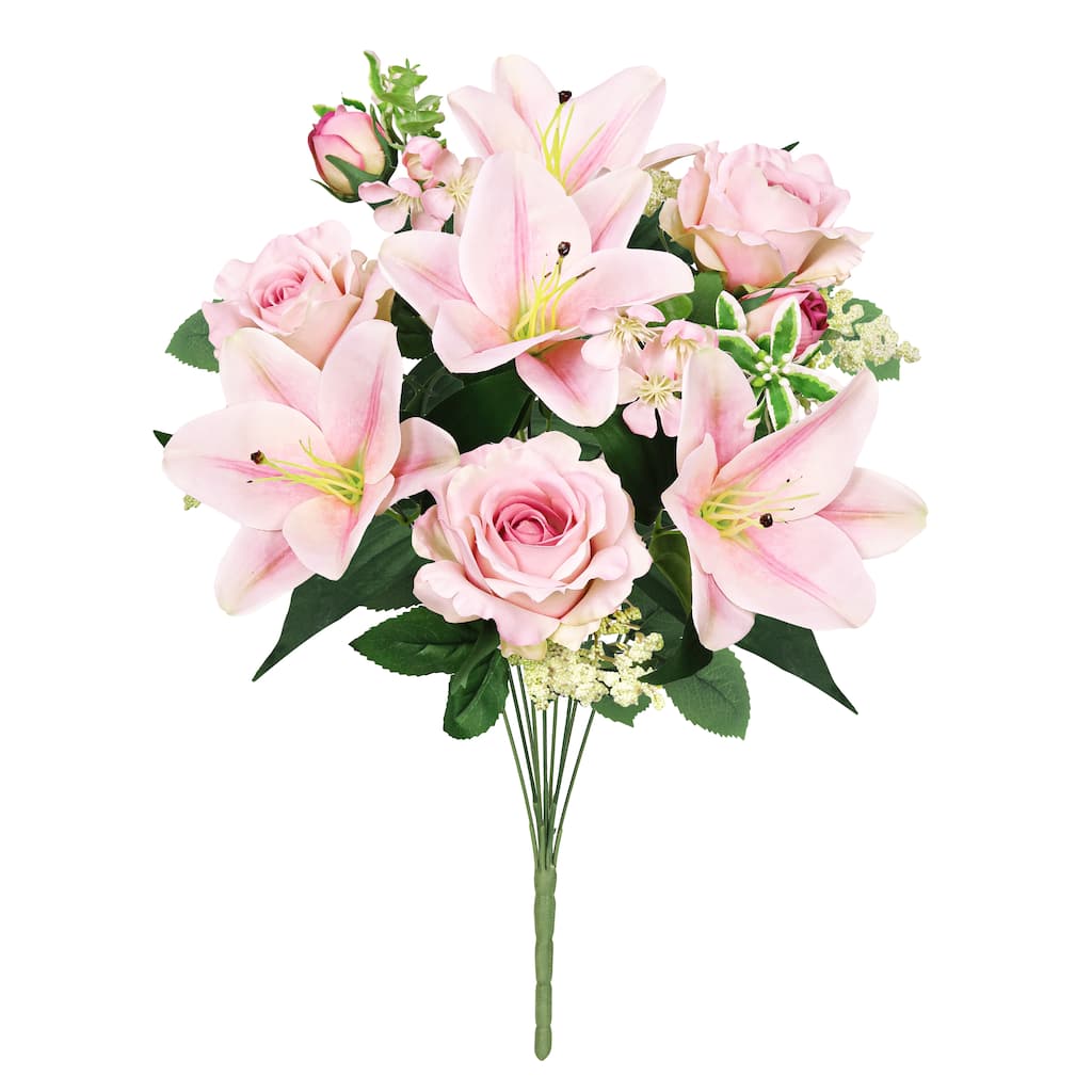 Set of 2 Blush Pink Artificial Mixed Rose Lily Blossom Flower Stem Bush Bouquet 20in - 20" L x 13" W x 13" DP