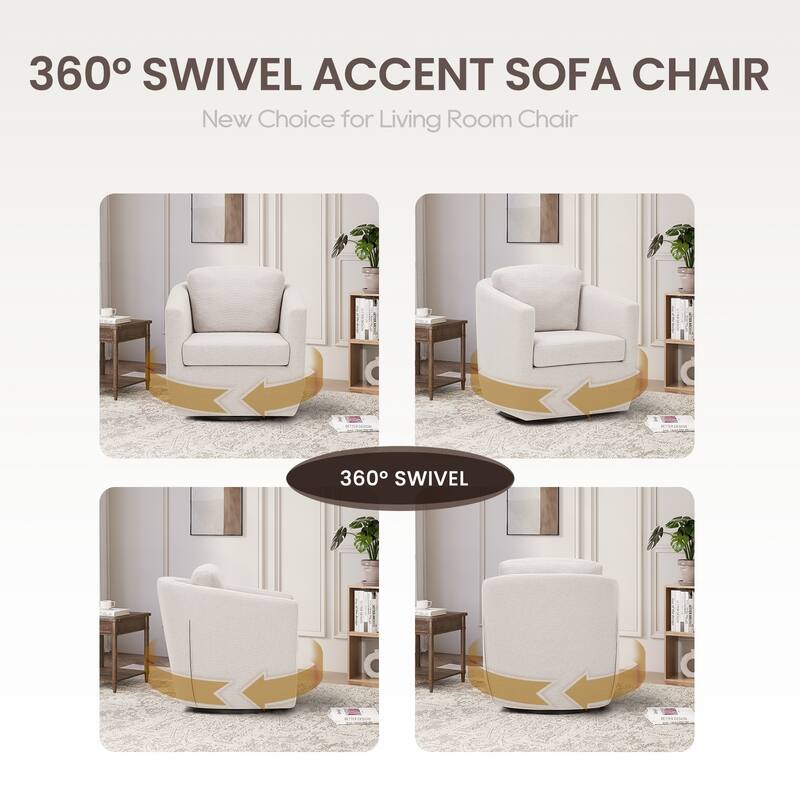 Velvet Barrel Swivel Chair - Round Bouclé Accent with Brass Base, Ready-to-Use for Living Rooms & Reading Corners