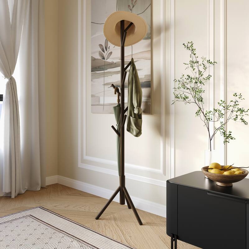 Clayfell Houma Solid Wood Freestanding 8-Hook Coat Rack - Entryway, Hallway, Bedroom Organizer for Jackets & Hats