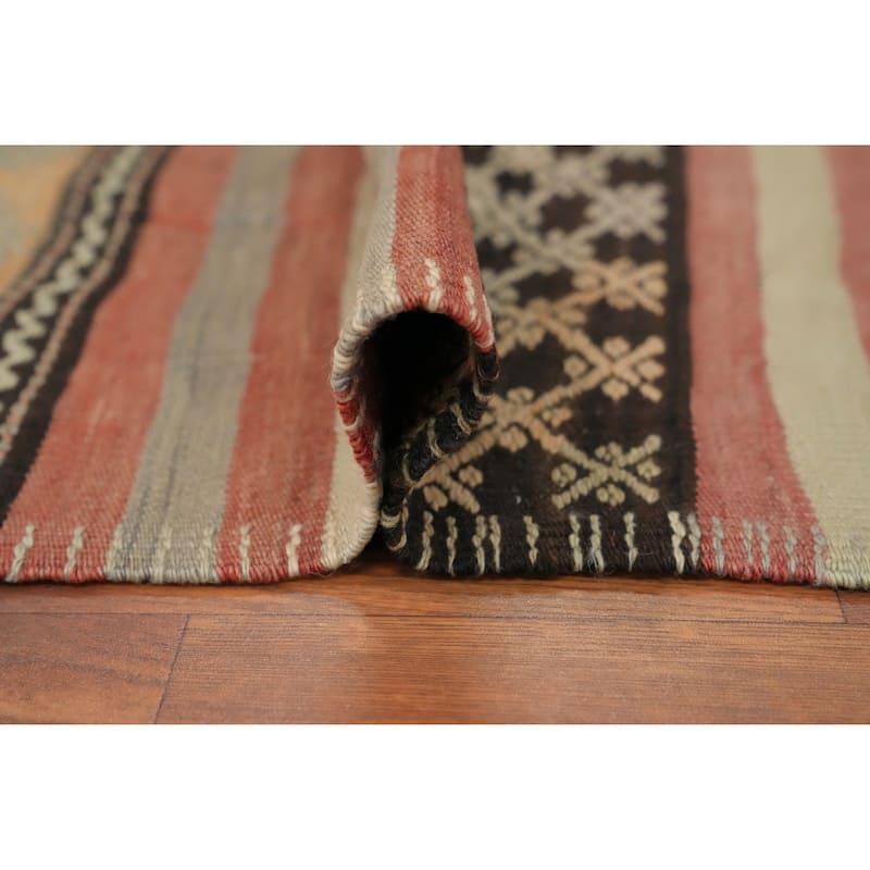 Hand Woven Oriental 100% Wool Carpet Southwestern Tribal Multi-Colored Kilim Area Rug - 9' 9'' X 5' 0''