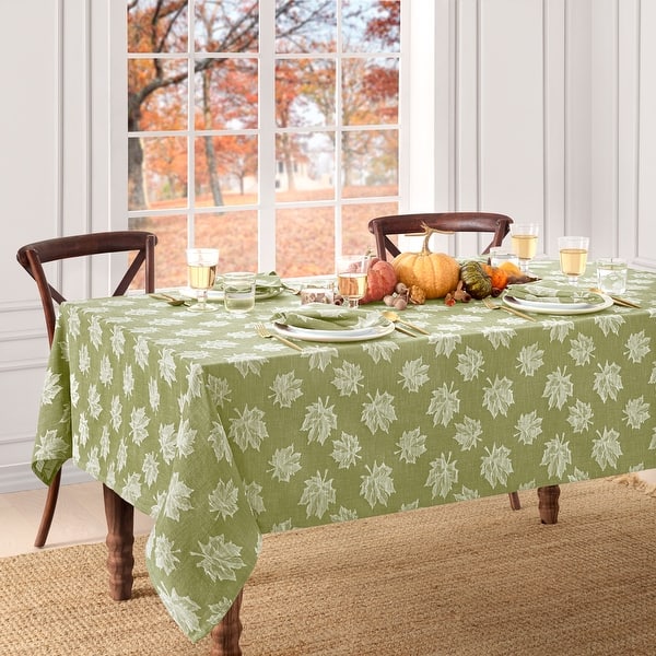 slide 2 of 3, Falling Leaves Jacquard Tablecloth Olive - 60x102