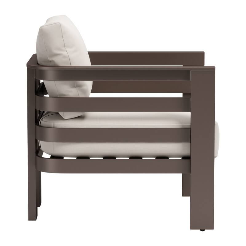 30" Brown Aluminum Outdoor Arm Chair with White Cushion