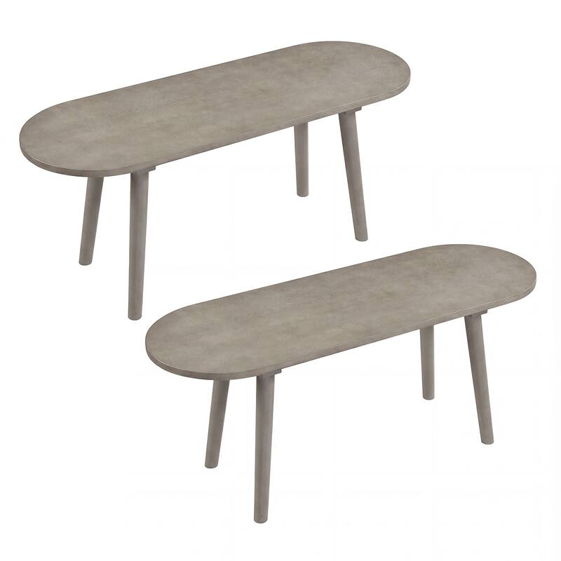 Gymax 43'' Solid Wood Farmhouse Dining Bench Set of 2 w/Rubber Wood - Grey - Set of 2