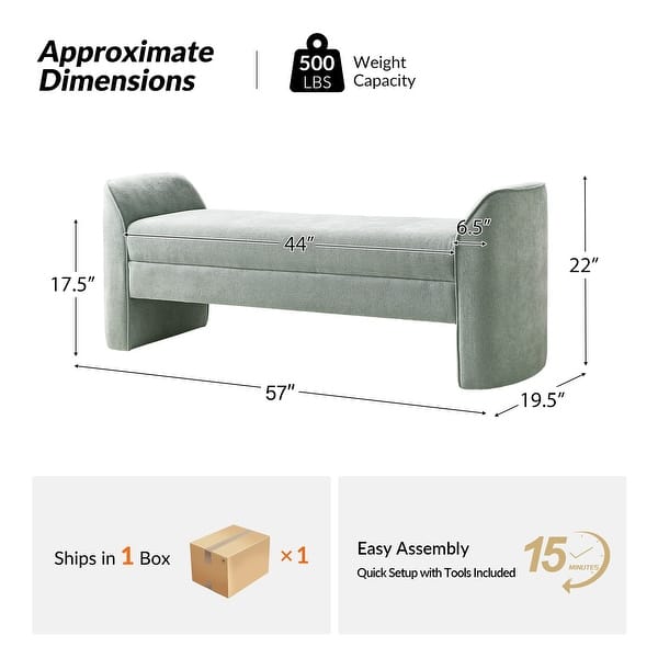 dimension image slide 1 of 4, Elizabeth Modern Chenille Fabric Upholstered Bench with MInimal Assembly By HULALA HOME