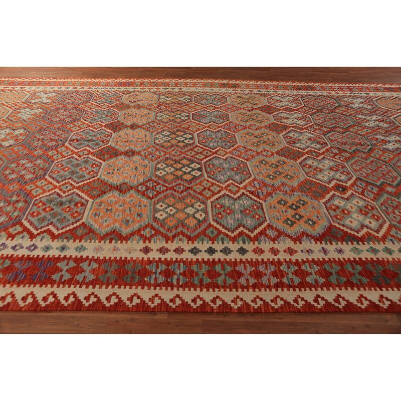 Palace Size Orange Kilim Oriental Rug Hand-Woven Wool Carpet - 10'4"x 16'1"