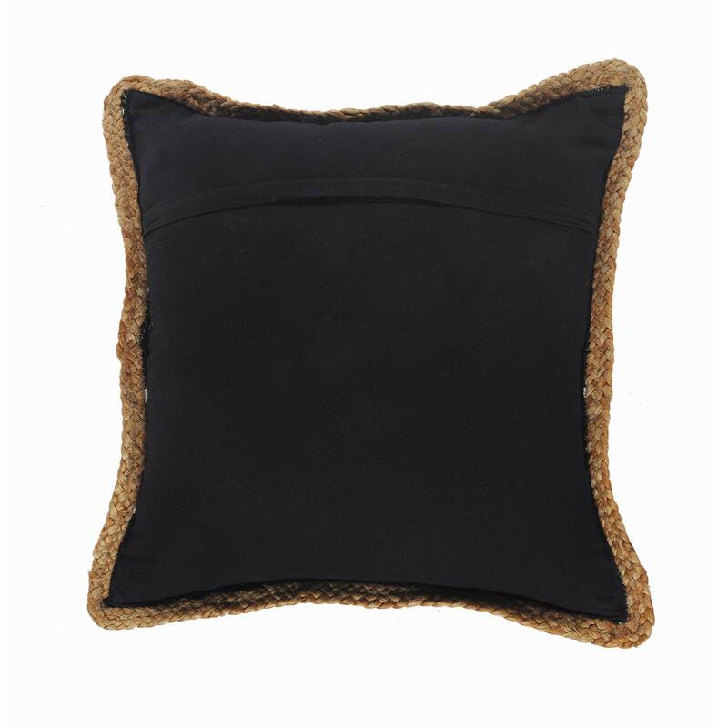 Sevita Black and White Striped Jute Bordered Throw Pillow