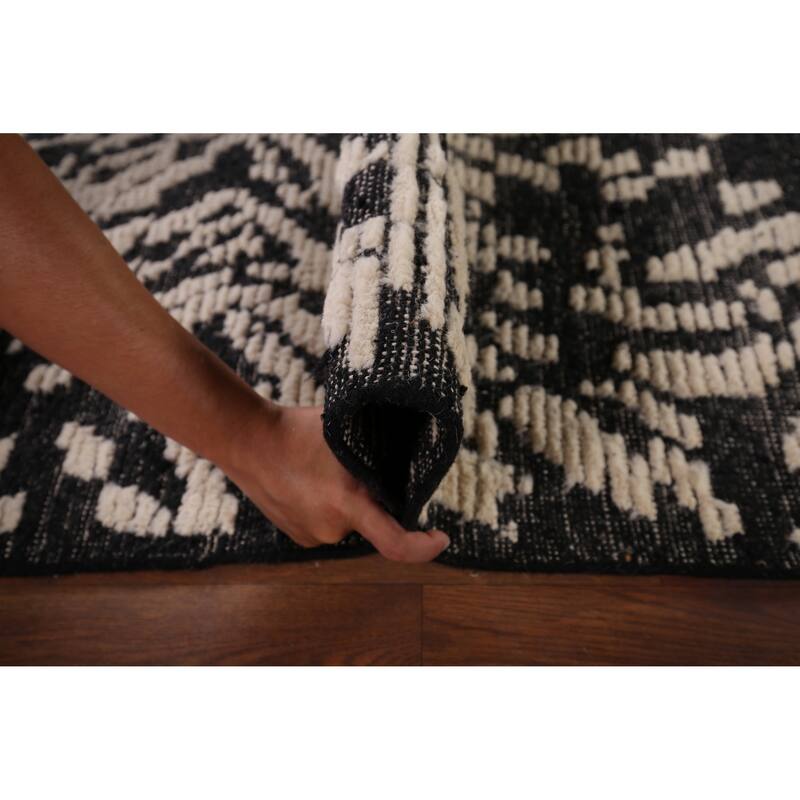 Black Ivory Moroccan Abstract Area Rug Hand-Knotted Wool Carpet - 5'0"x 8'5"