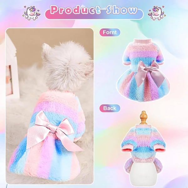 Rainbow Stripe Plush Princess Dog Dress Small Dog Winter Clothes - Bed Bath  & Beyond