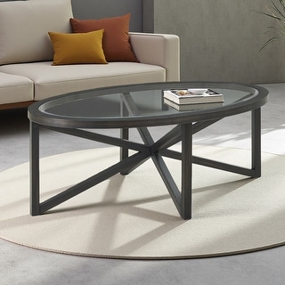 46.5" Glass & Wood Oval Coffee Table - Bed Bath & Beyond - 43570232