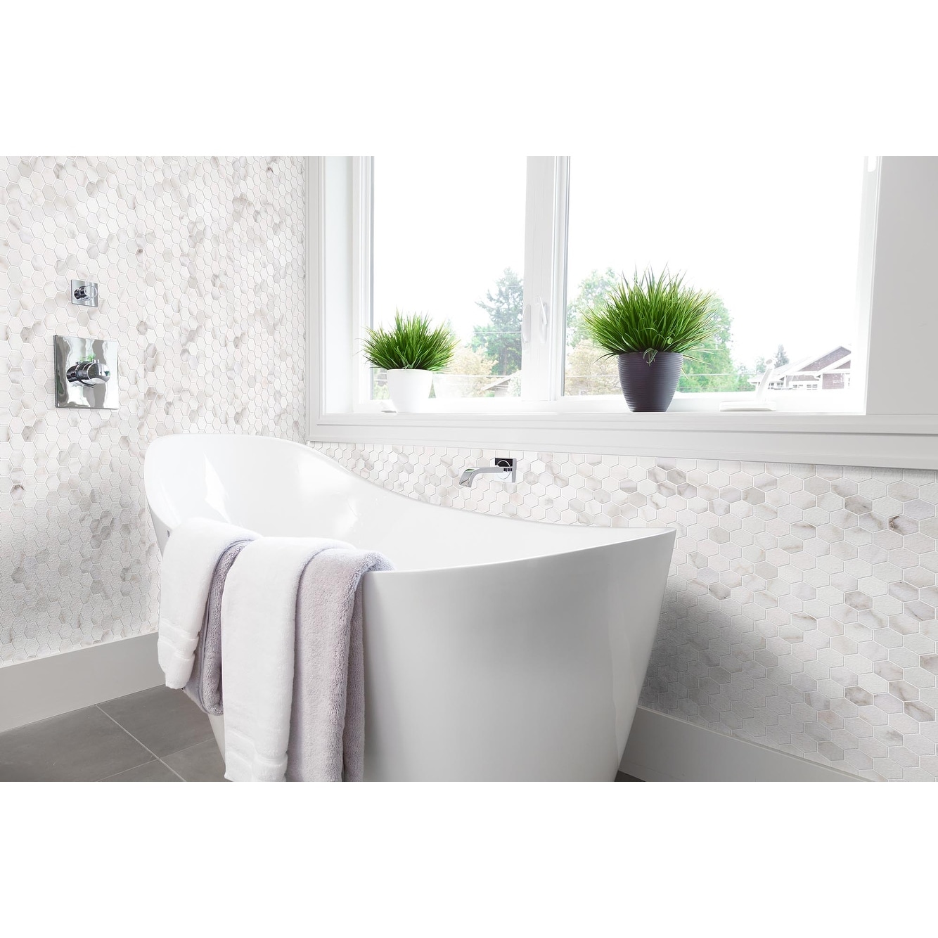 Calacatta Marble 1" x 1" Honeycomb Honed Mosaic Tile