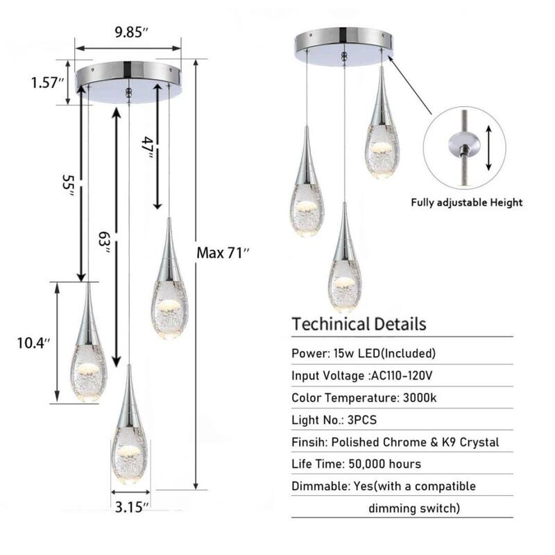 3-Light Modern Dimmable Bubble Jellyfish Crystal Pendant Light for Kitchen Island