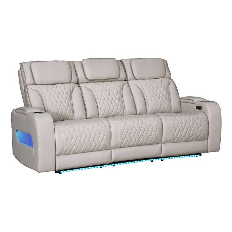 Jazz 84"W Leather Aire Power Reclining Sofa w/Power Headrest, LED, Wireless Charging Drop-Down Table, USB, Storage & Cupholders