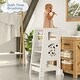 preview thumbnail 4 of 4, Kids Step Stool Toddler Learning Tower Solid Wood Learning Stool - White