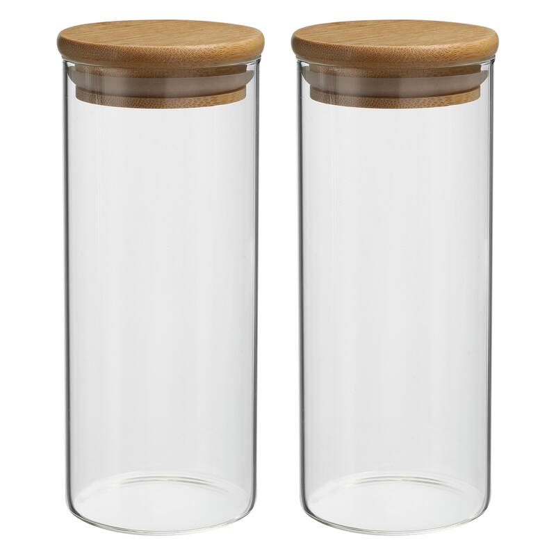 2Pcs 19oz Glass Jar with Airtight Bamboo Lid Glass Kitchen Container (20x6.6cm) - Transparent