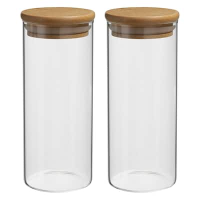 2Pcs 19oz Glass Jar with Airtight Bamboo Lid Glass Kitchen Container (20x6.6cm) - Transparent
