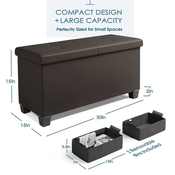 dimension image slide 1 of 24, Empyrean Tuffted Folding Foot Rest Storage Ottoman Bench with Storage Bins