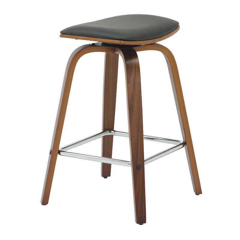 Pelya Leather Swivel Square Counter Stool with Wood Legs and Chrome Footrest for Kitchen Island or Dining Area Set of 2