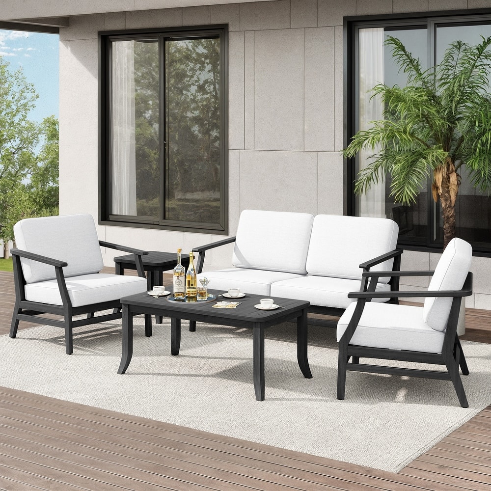 Teak Outdoor Patio Seating Set with Loveseat, Chairs and Tables (5-Piece)