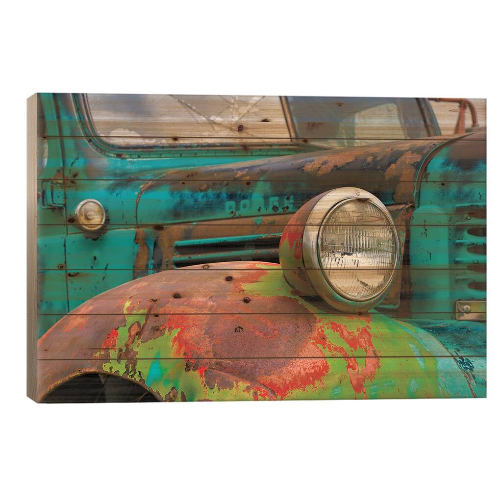 USA, Washington State, Old Colorful Field Truck in field Print On Wood by Terry Eggers - Multi-Color