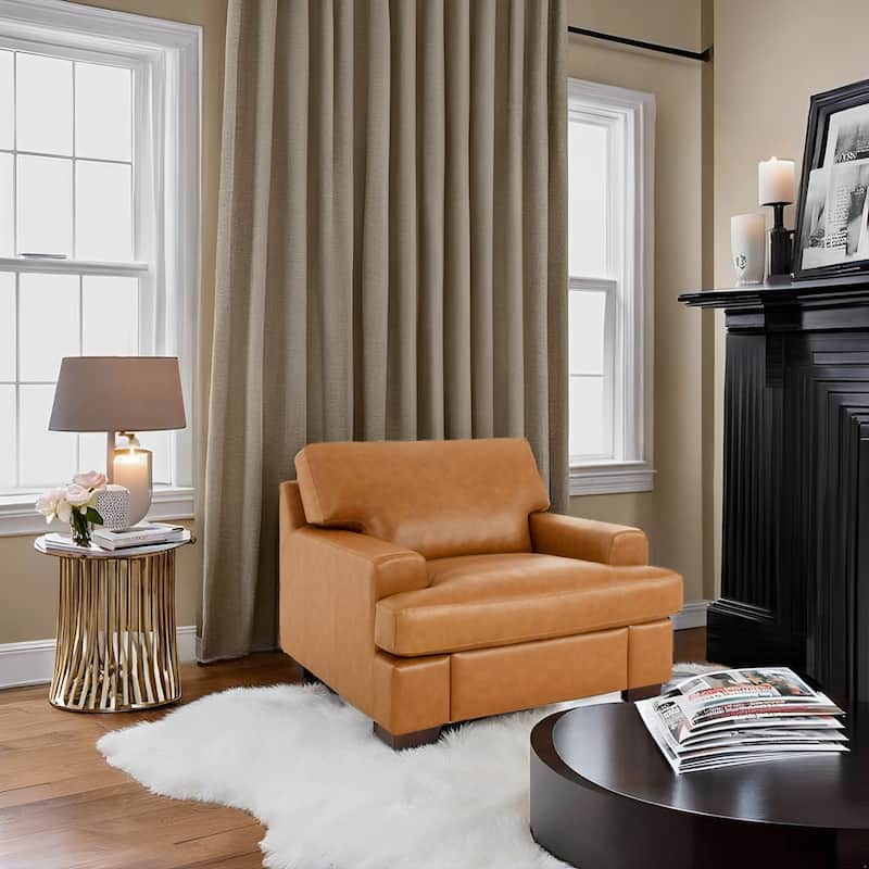 Genuine Leather Sofa Set - Chair, Loveseat & Sofa with Feather Cushions