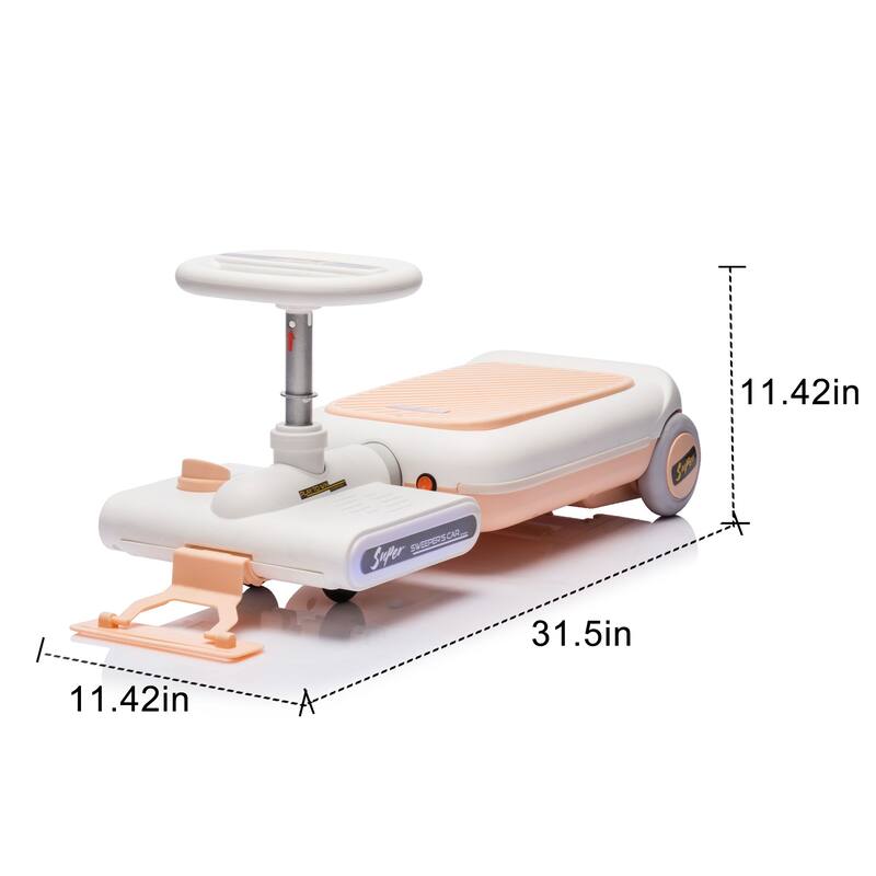 12V Electric Ride-On Cleaning Car for Kids with Mopping Function, Music, Lights, Retractable Body - Toddler Cleaning Vehicle