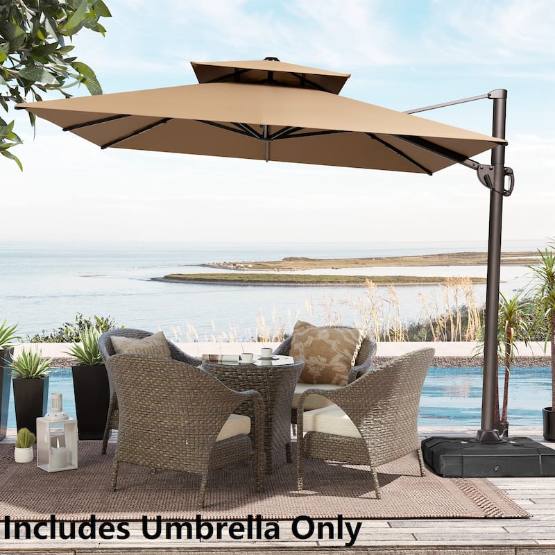 9 x 11.5 FT Patio Outdoor Patio Dual Top Cantilever Umbrella with No Base - Tan