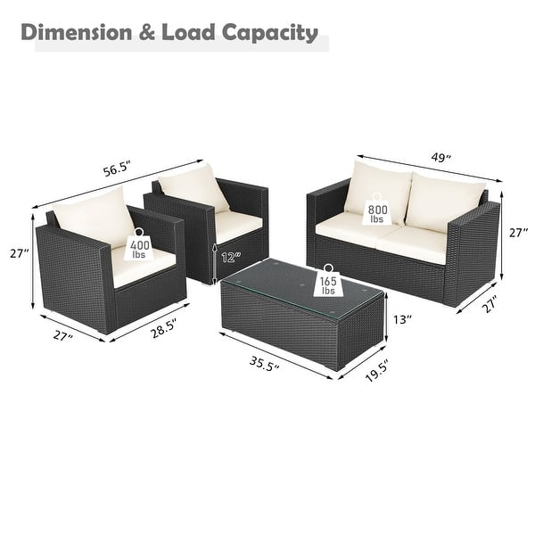 dimension image slide 0 of 3, Gymax 4PCS Rattan Patio Conversation Set Outdoor Furniture Set w/