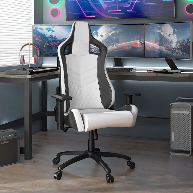 Olive White Vegan Leather Reclining Gaming Chair by Furniture of America - White/Black