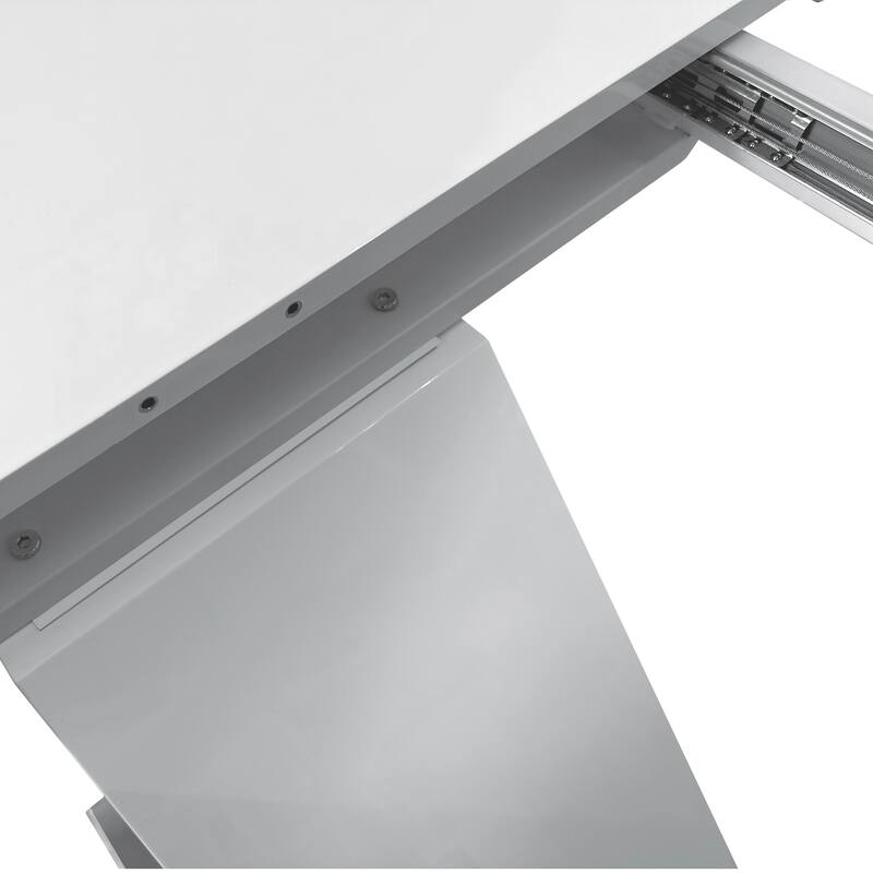 Modern Square Dining Table, Stretchable, with X-Shape Table Leg with Metal Base