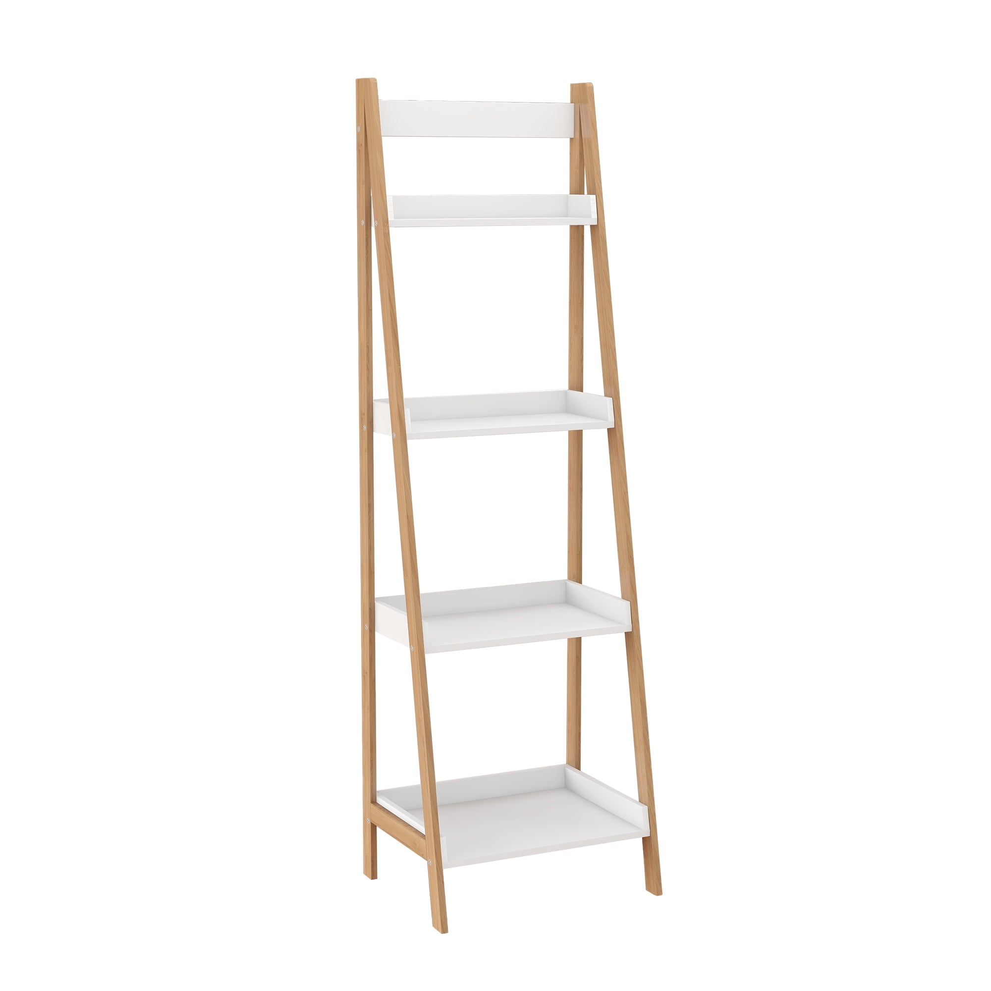 4 Tier Bookshelf with Ladder Style and Raised Edges White and