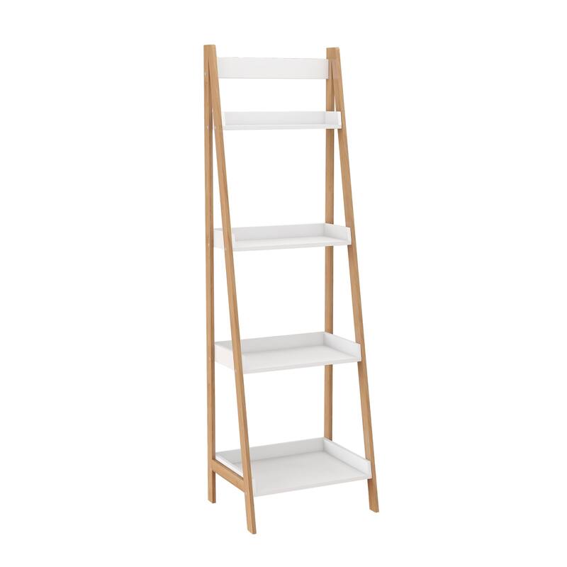 4-Tier Solid bamboo Wood "A" Frame Ladder Display Bookshelf