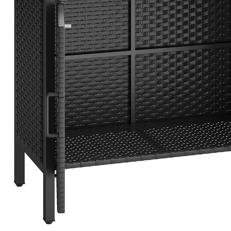 Moasis Outdoor Wicker Bar Table Ratten Storage Cabinet with 2 Doors and Shelves