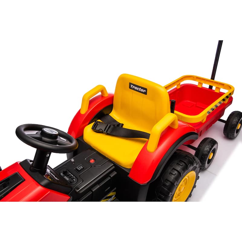 Kids Ride On Tractor with Trailer, Red Remote Control Electric Tractor Ride on Car with Bluetooth Music
