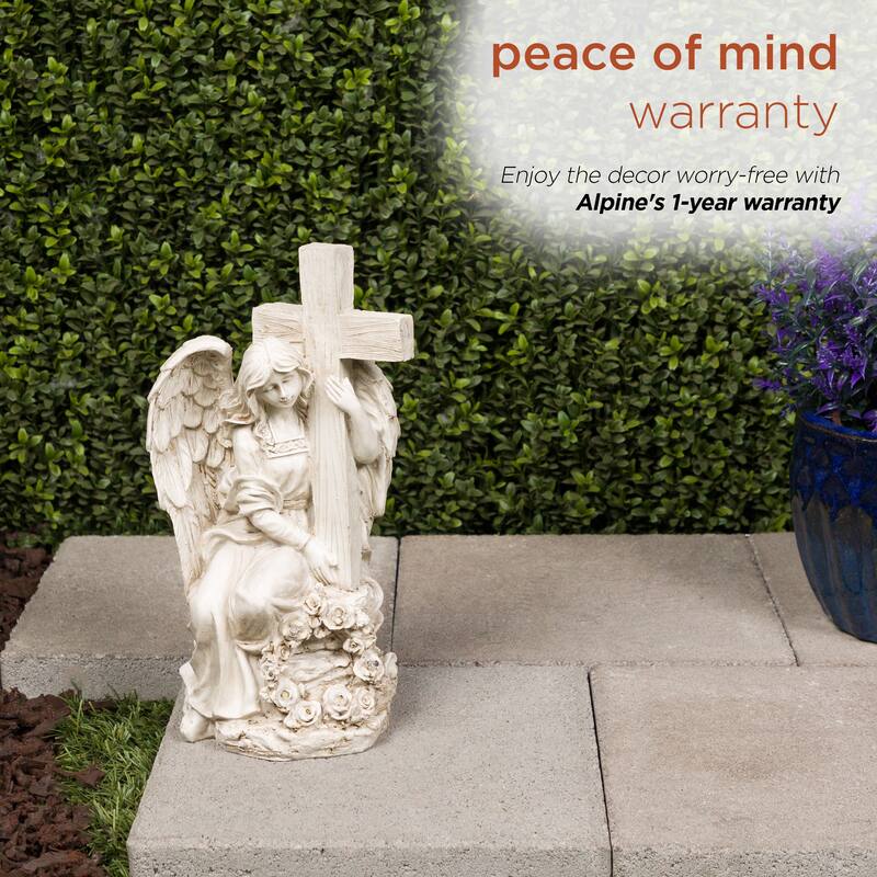 Solar Angel Holding Cross Statue with LED Lights
