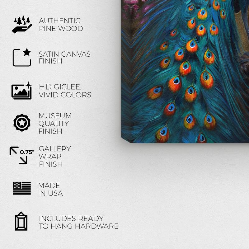 Wynwood Studio Canvas Animals Doll Memories - Mr. Peacock Blue and Traditional Wall Art Canvas Print - Blue, Purple