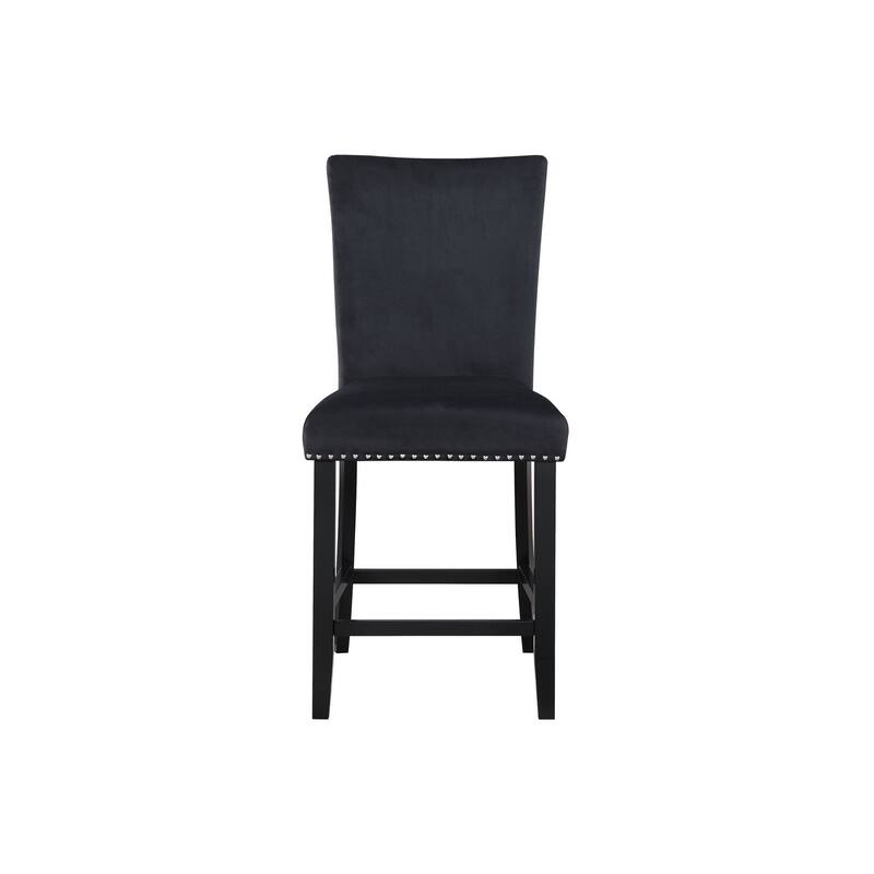 HomeRoots 25" Black Wood and Velvet Counter Height Bar Chair