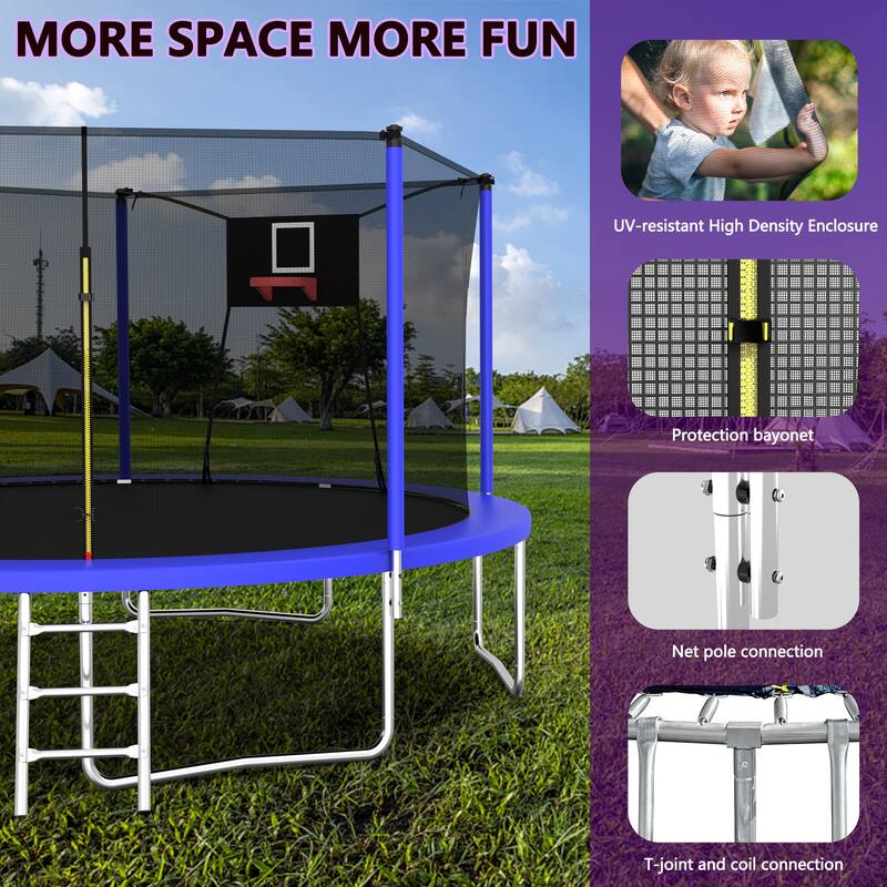 14FT Trampoline Set with Swing,Sports Fitness Trampolines with Enclosure Net, Recreational Trampolines