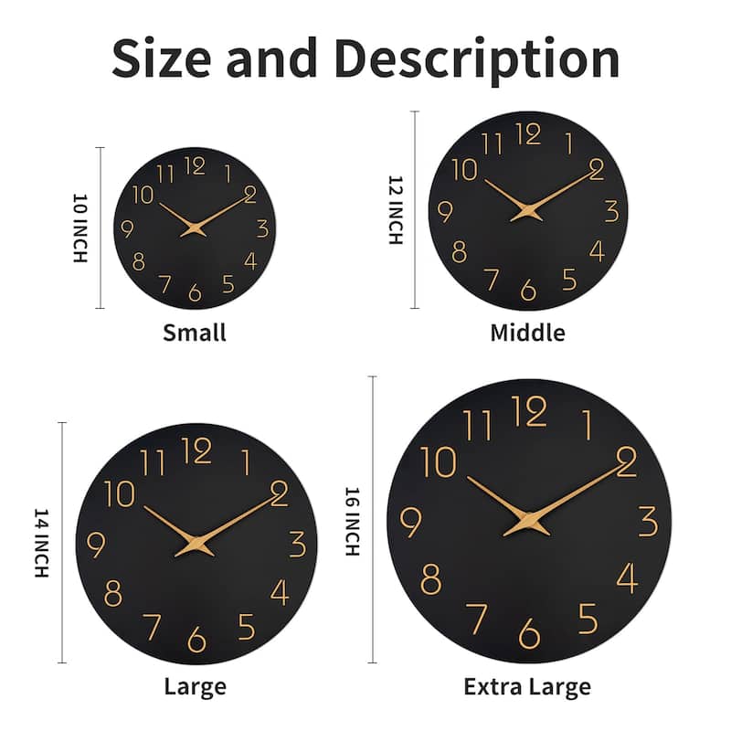 Large Wall Clock 16 Inch Black Wall Clocks Battery Operated Silent Non-Ticking - Simple Minimalist Rose Gold Numbers