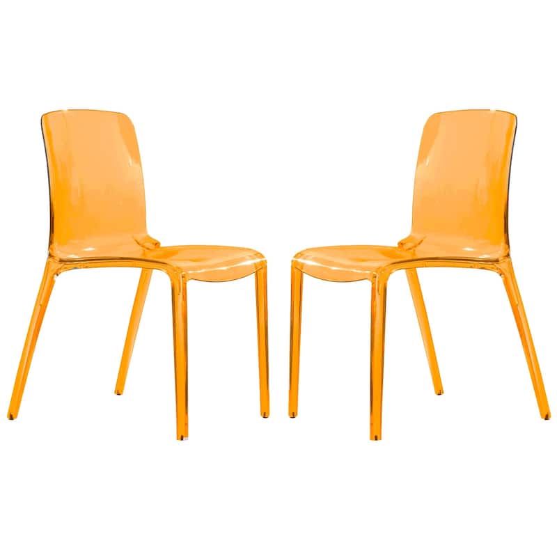 Stackable Plastic Dining Chair Set of 2 Modern Full Back Acrylic Transparent Side Chair