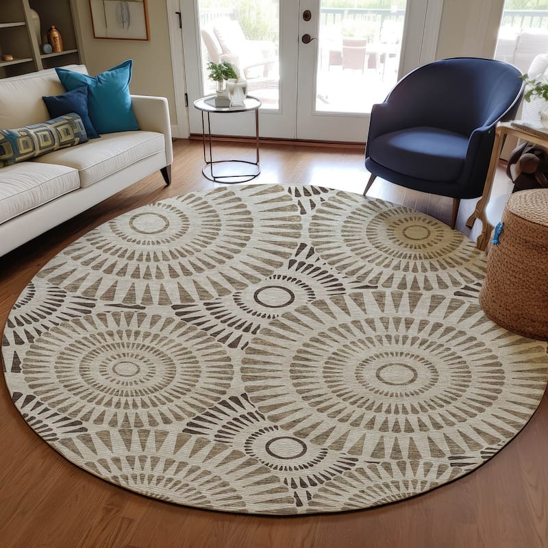 Machine Washable Indoor/ Outdoor Chantille Contemporary Burst Rug