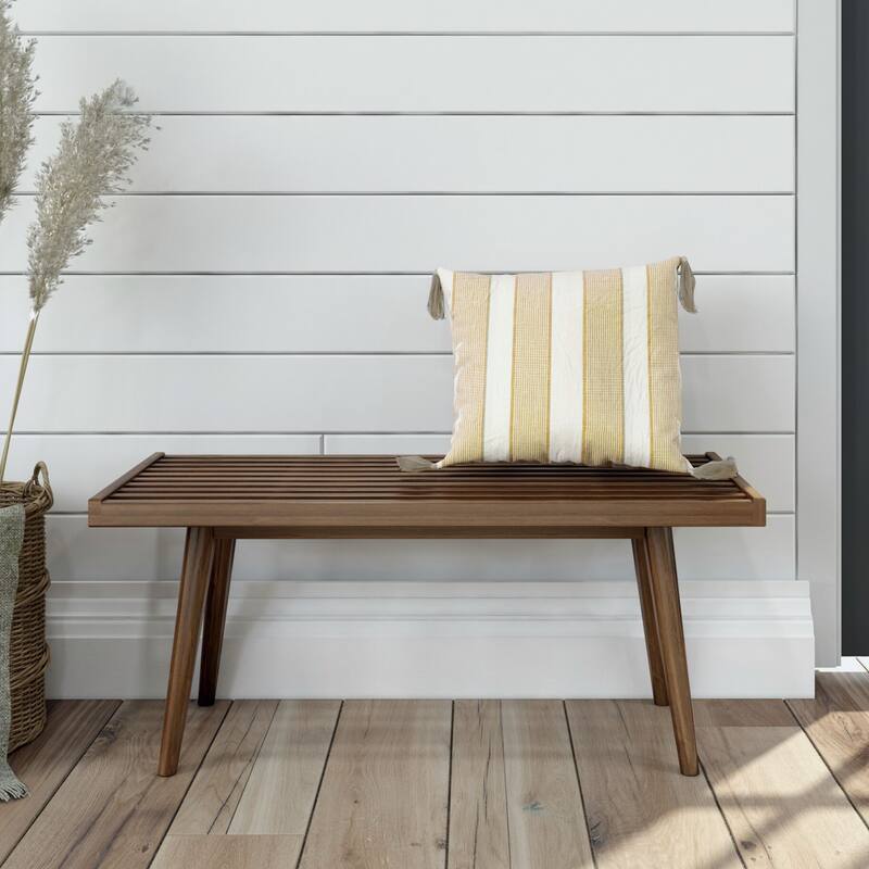 Plank and Beam Mid Century Single Wood Entryway Bench - Walnut