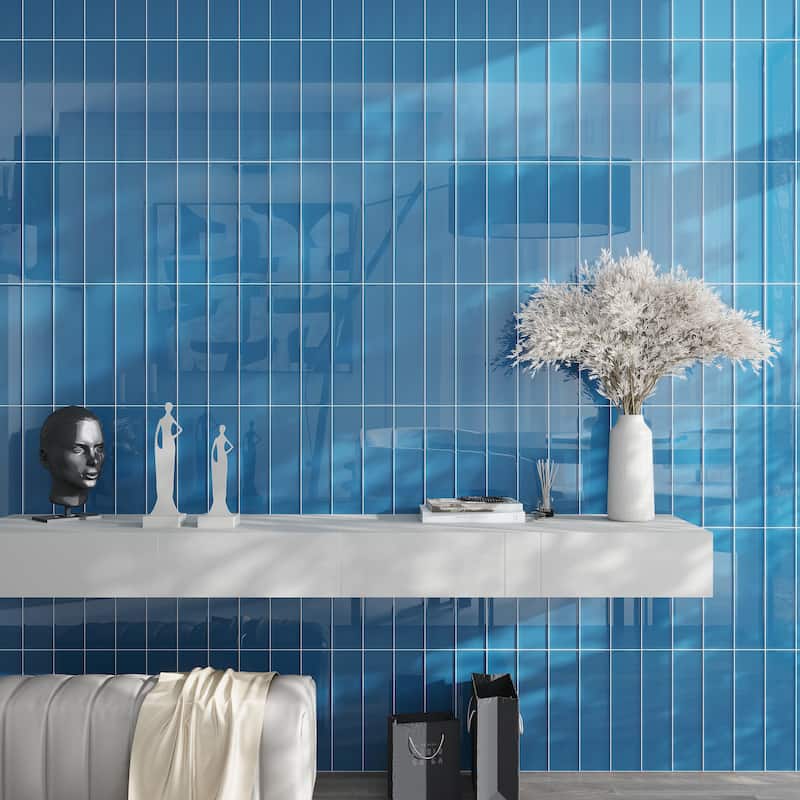 Apollo tile 4" x 16" Colorway Glossy Cerulean Blue Glass Tile (5.33 sq ft/case) - 12 Pack