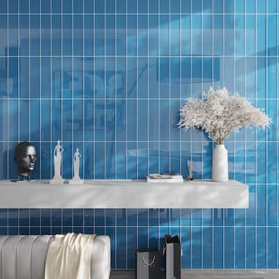 Apollo tile 4" x 16" Colorway Glossy Cerulean Blue Glass Tile (5.33 sq ft/case) - 12 Pack