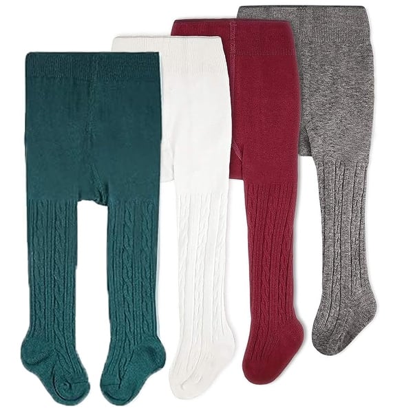 slide 2 of 6, CozyWay Cable Knit Leggings, 4 pair, white/green/darkgray/burgundy - Multi
