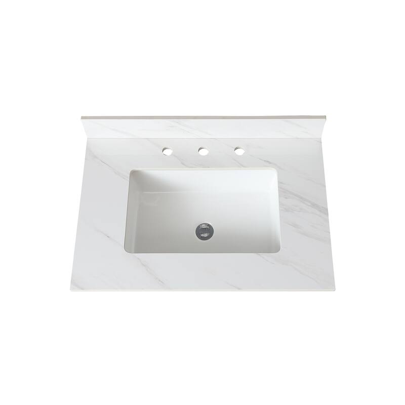 Durable 31-Inch Vanity Top with Pre-Drilled Faucet Hole, Carrara White Marble Style - 31.02in L