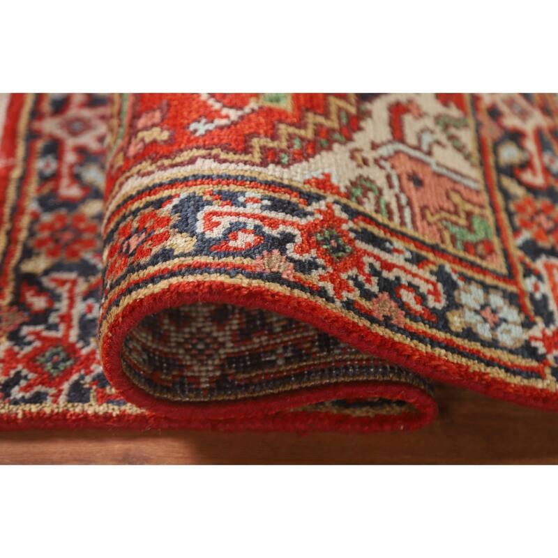 Hand Knotted Oriental 100% Wool Carpet Traditional Medallion Red Heriz (serapi) Area Rug - 3' 0'' X 2' 0''
