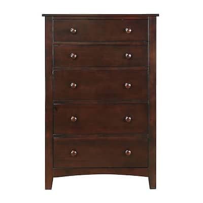 48 Inches 5 Drawer Wooden Chest with Round Knobs, Brown