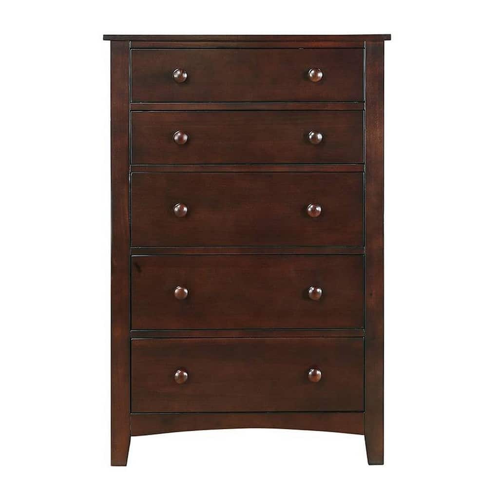 48 Inches 5 Drawer Wooden Chest with Round Knobs, Brown